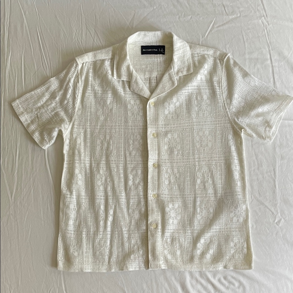 Abercrombie & Fitch White Lacey Crochet Button Up Shirt
